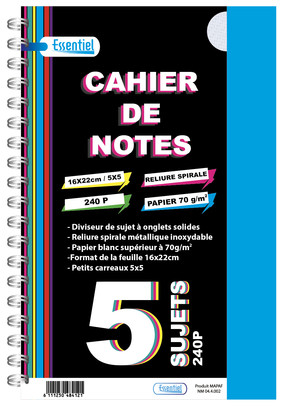 C. de Notes 5 Sujets 240P 70Grs A4 University Essentiel