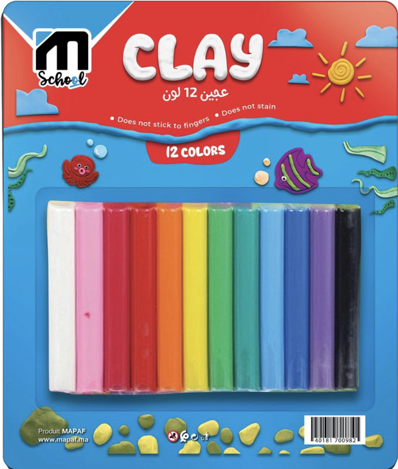Pâte à modeler en Blister 12 couleurs avec tampon  M.School